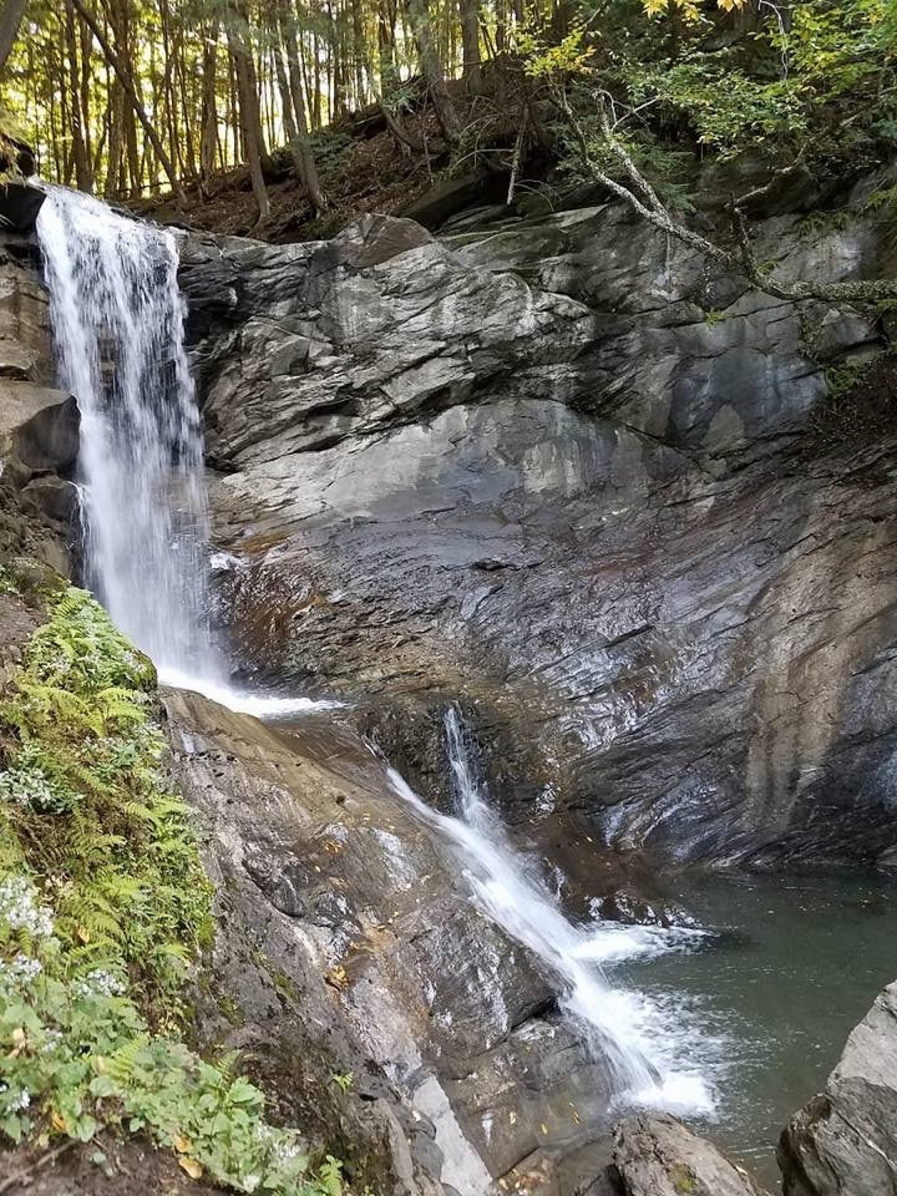 Main plunge and upper pool at Old City Falls in Strafford, Vermont.